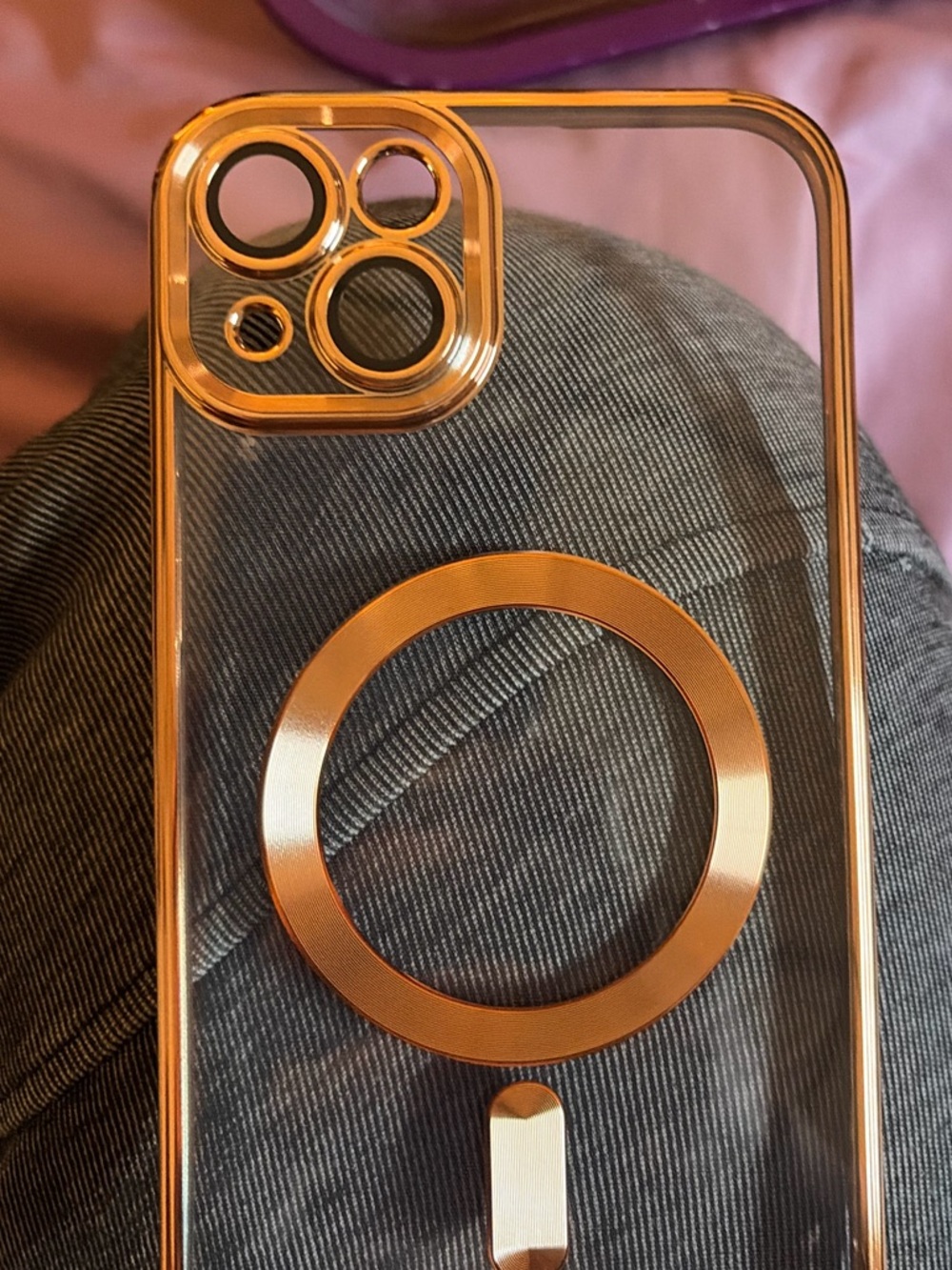 Clear MagSafe-Compatible Phone Case with Rose Gold Accents